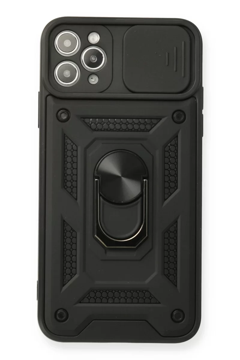 Newface Apple iPhone 11 Pro Max Kılıf Pars Lens Yüzüklü Silikon - Siyah