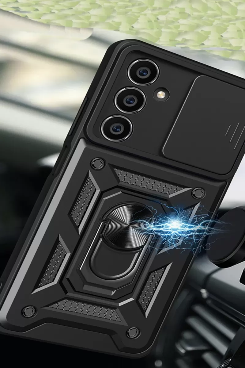 Newface Samsung Galaxy A25 5G Kılıf Pars Lens Yüzüklü Silikon - Yeşil