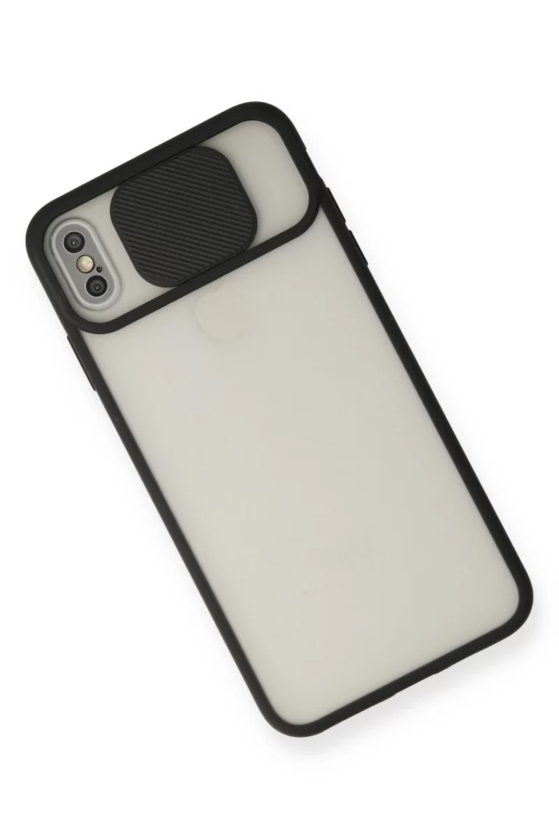 Newface Apple iPhone XS Max Kılıf Palm Buzlu Kamera Sürgülü Silikon - Siyah
