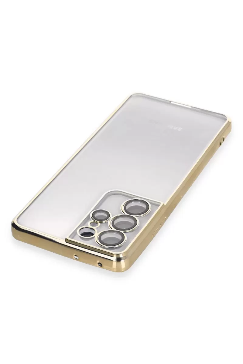 Newface Samsung Galaxy S21 Ultra Kılıf Razer Lensli Silikon - Gold
