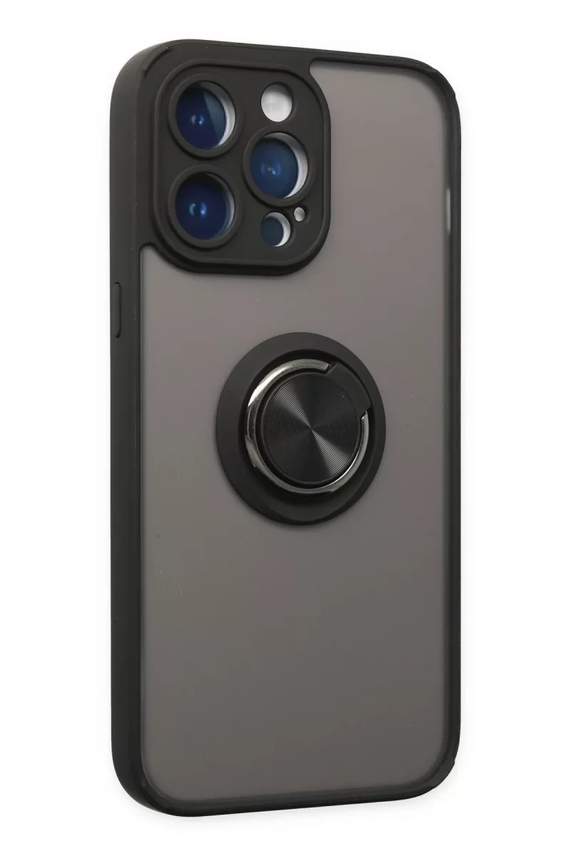 Newface Apple iPhone 14 Pro Max Kılıf Montreal Yüzüklü Silikon Kapak - Siyah