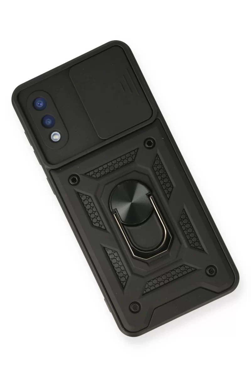 Newface Samsung Galaxy A02 Kılıf Pars Lens Yüzüklü Silikon - Siyah