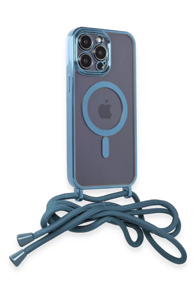Newface Apple iPhone 13 Pro Kılıf Divo Lazer Askılı Magsafe Kapak - Sierra Blue