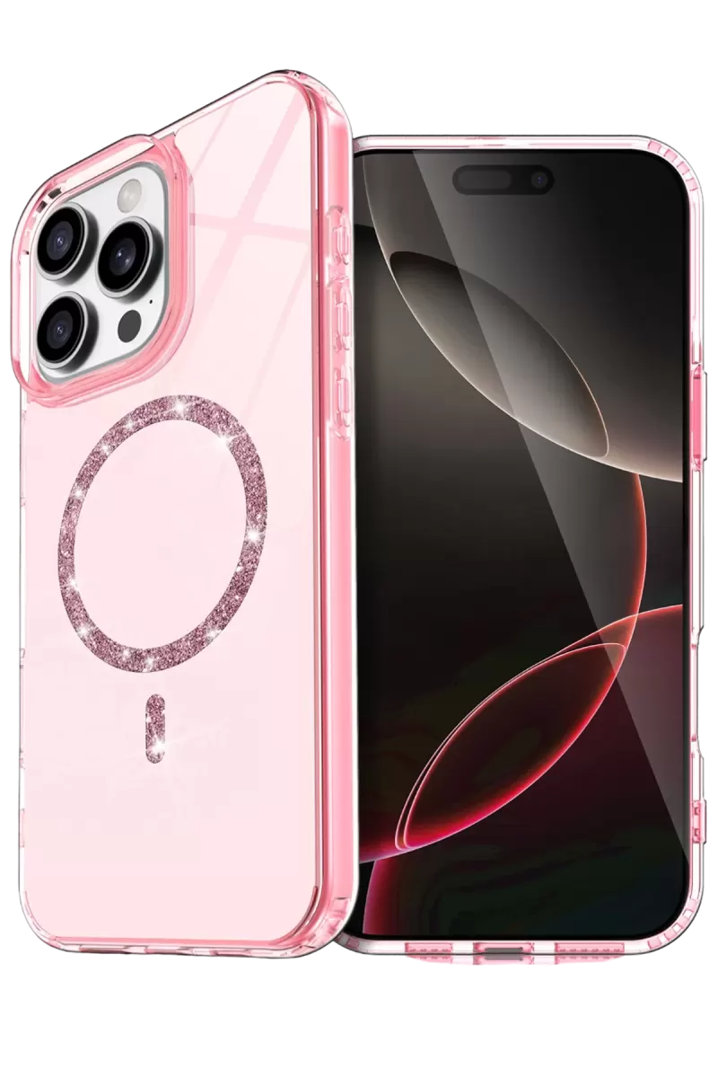Newface Apple iPhone 14 Pro Max Live Diamond Magsafe Kapak - Pembe