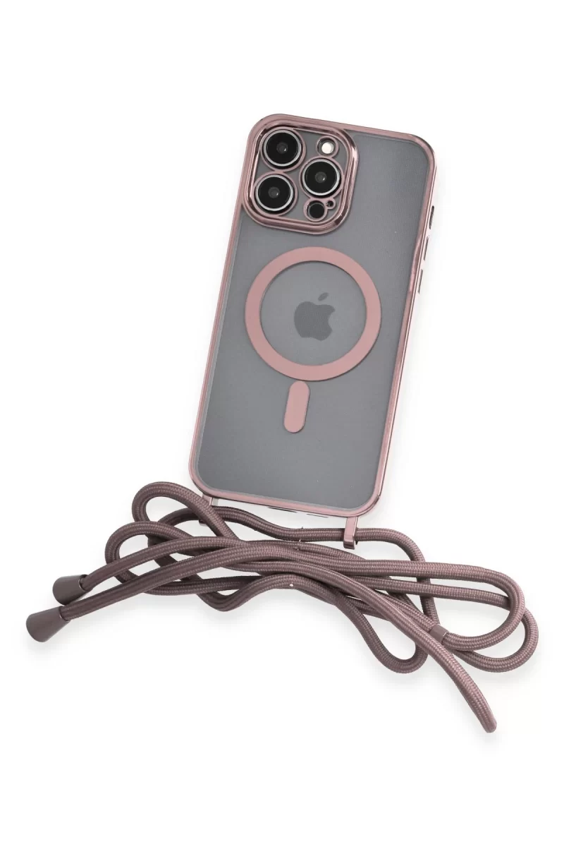 Newface Apple iPhone 14 Pro Kılıf Divo Lazer Askılı Magsafe Kapak - Pembe