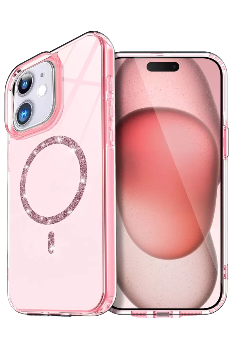 Newface Apple iPhone 12 Live Diamond Magsafe Kapak - Pembe