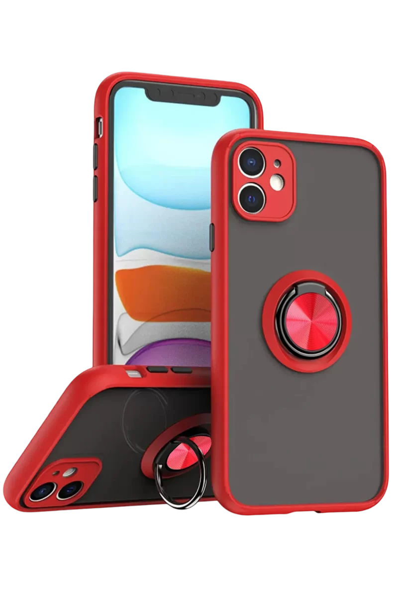 Newface Apple iPhone 11 Kılıf Montreal Yüzüklü Silikon Kapak - Kırmızı