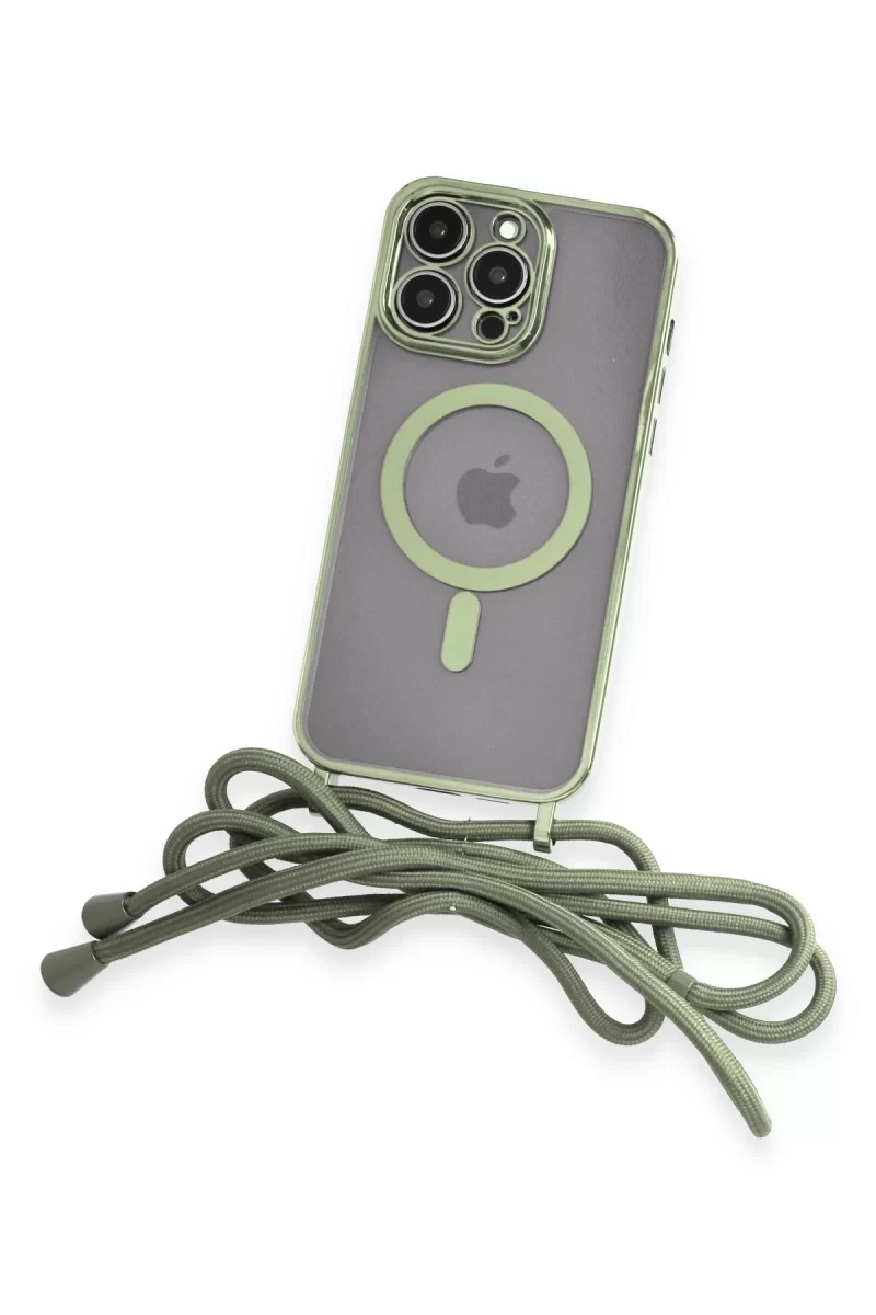 Newface Apple iPhone 13 Pro Max Kılıf Divo Lazer Askılı Magsafe Kapak - Koyu Yeşil