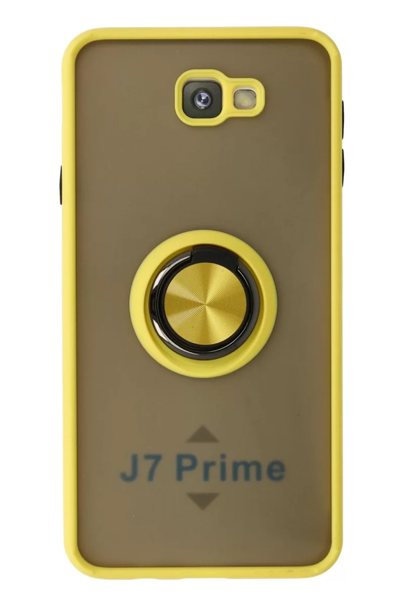 Newface Samsung Galaxy J7 Prime Kılıf Montreal Yüzüklü Silikon Kapak - Sarı