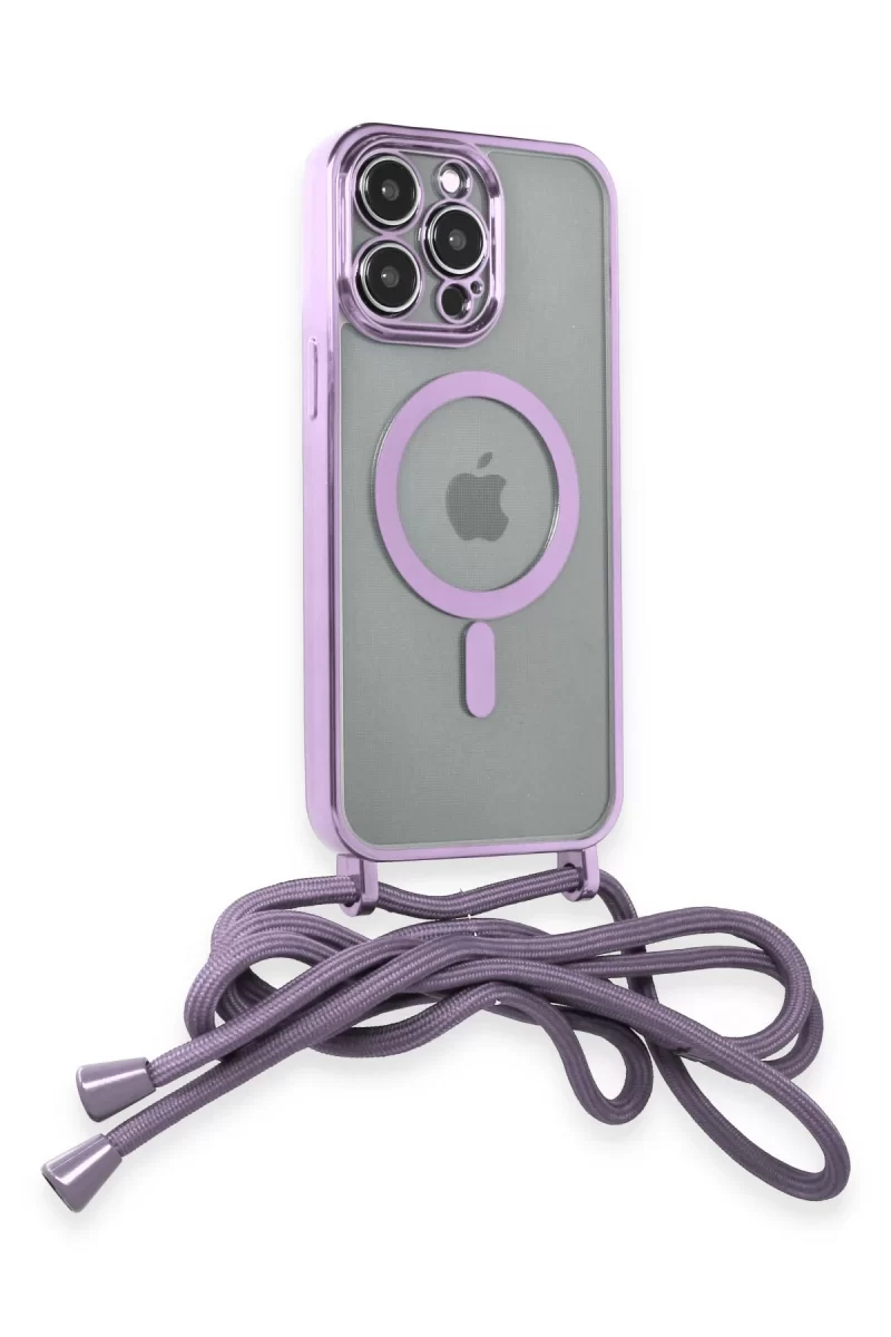 Newface Apple iPhone 13 Pro Max Kılıf Divo Lazer Askılı Magsafe Kapak - Lila