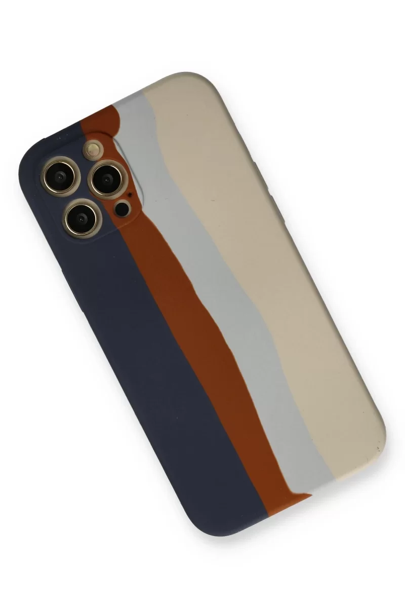 Newface Apple iPhone 12 Pro Max Kılıf Ebruli Lansman Silikon - Lacivert-Krem