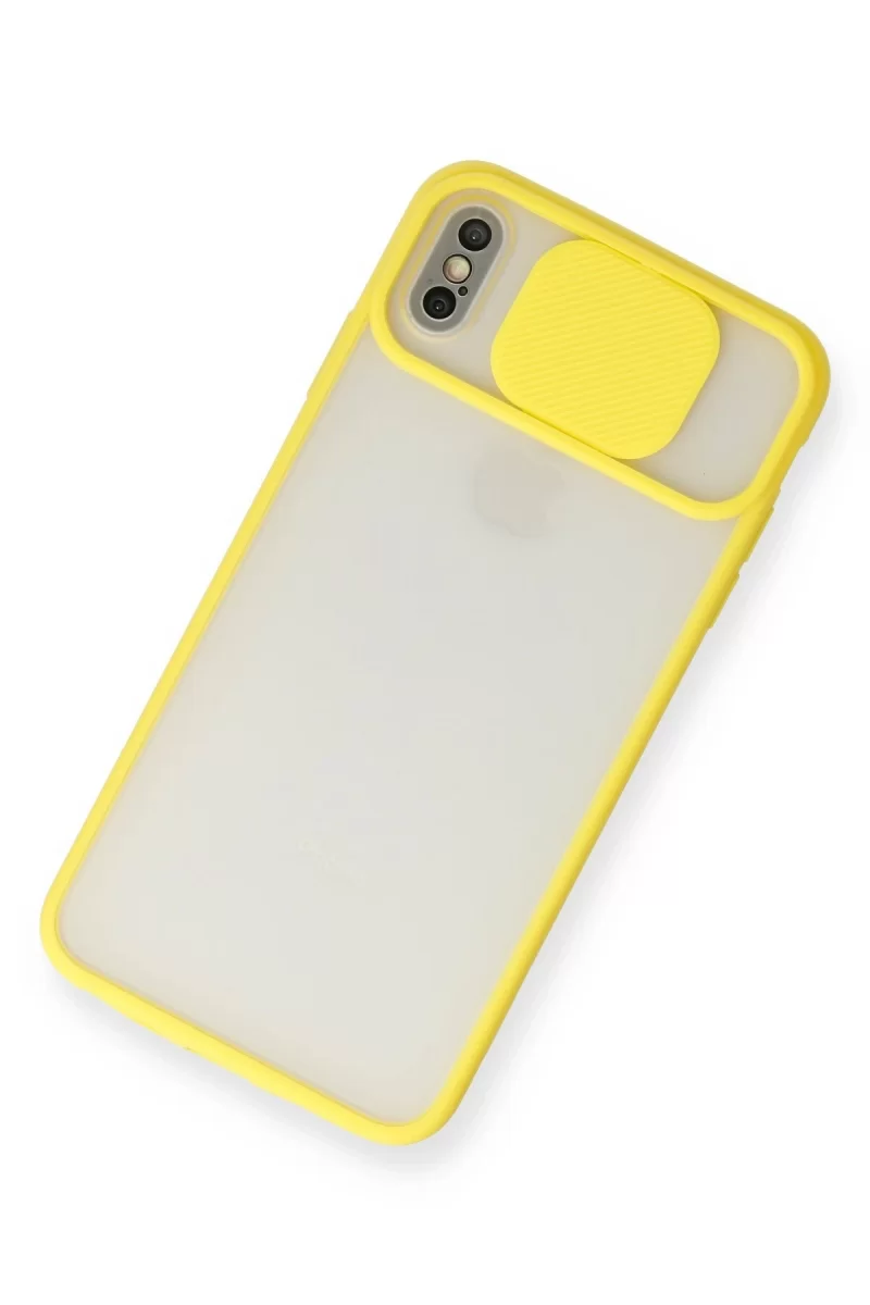 Newface Apple iPhone XS Max Kılıf Palm Buzlu Kamera Sürgülü Silikon - Sarı