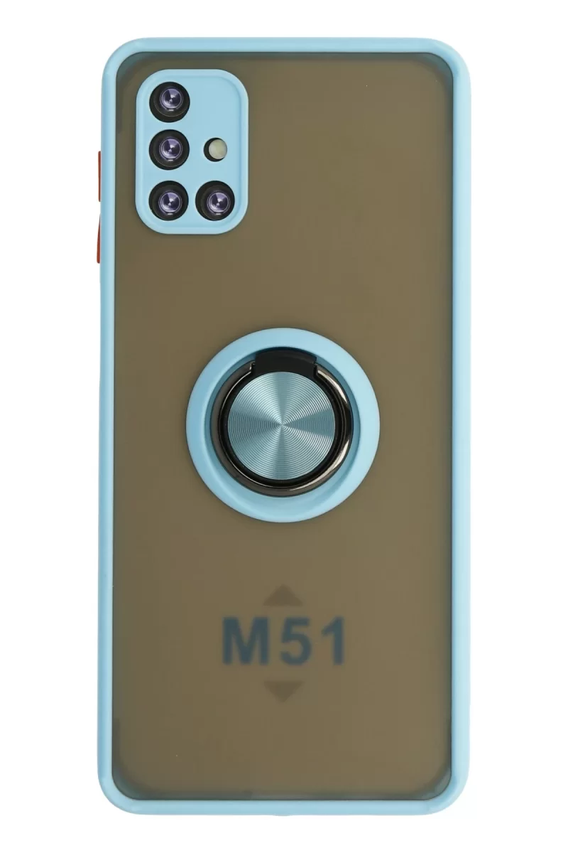 Newface Samsung Galaxy M51 Kılıf Montreal Yüzüklü Silikon Kapak - Buz Mavi