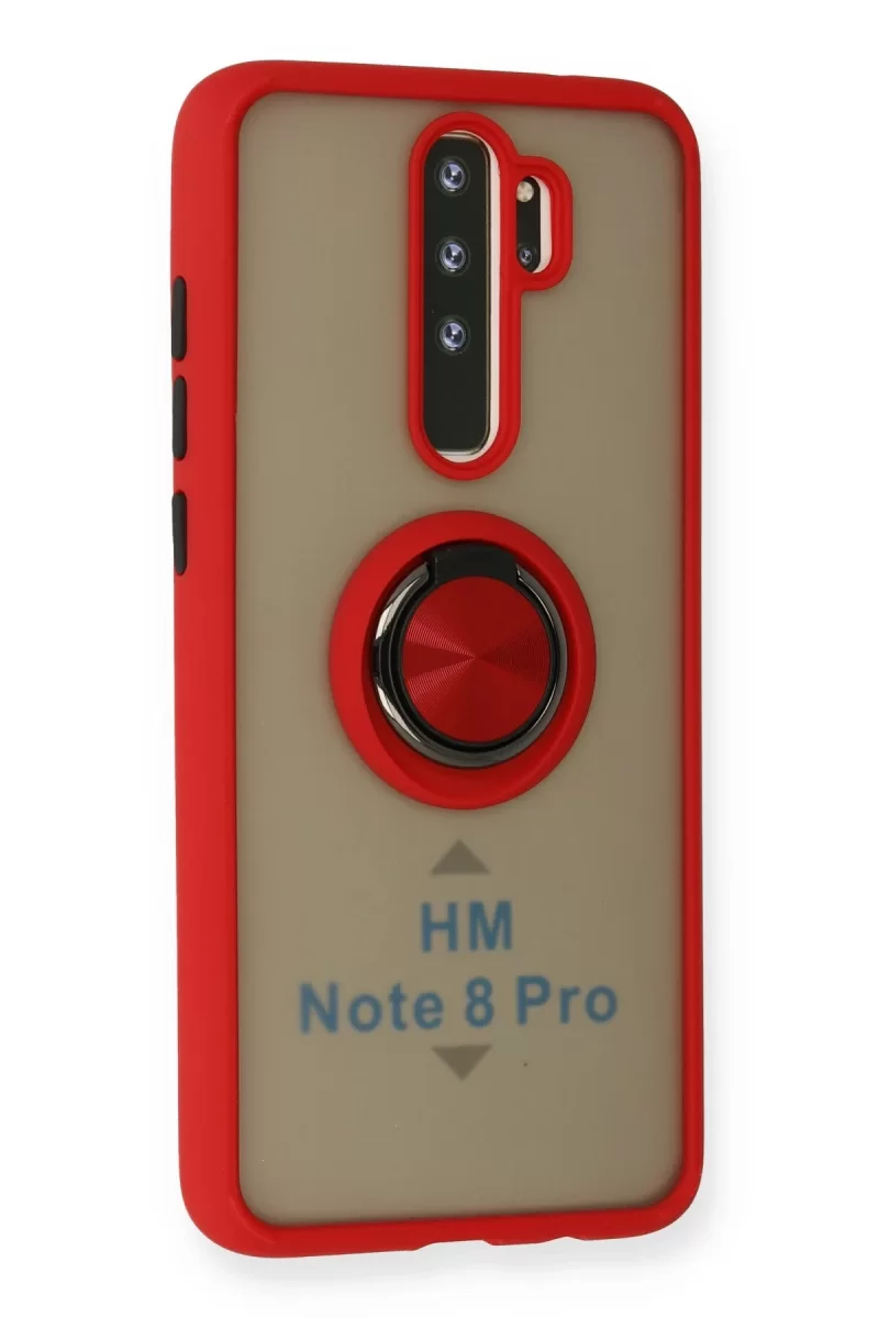 Newface Xiaomi Redmi Note 8 Pro Kılıf Montreal Yüzüklü Silikon Kapak - Kırmızı