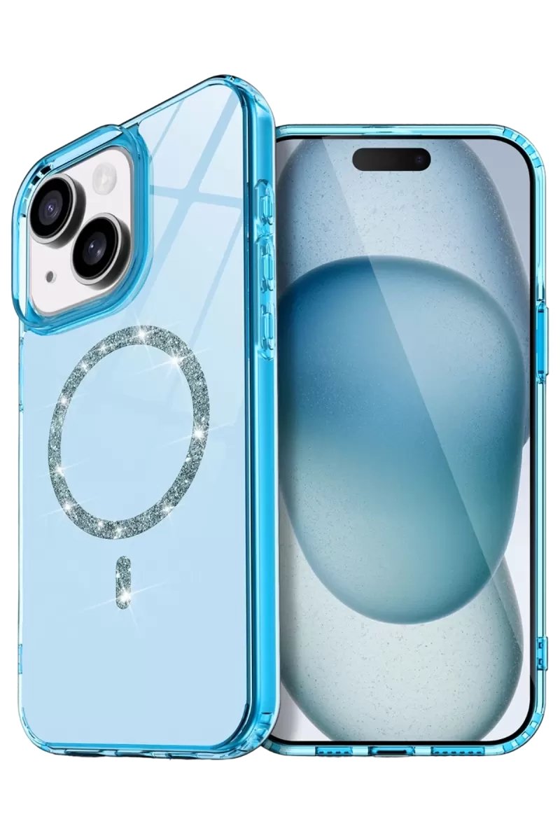Newface Apple iPhone 15 Plus Live Diamond Magsafe Kapak - Mavi
