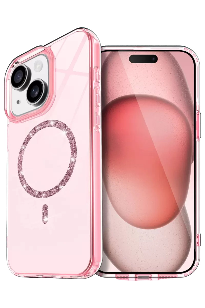 Newface Apple iPhone 15 Plus Live Diamond Magsafe Kapak - Pembe