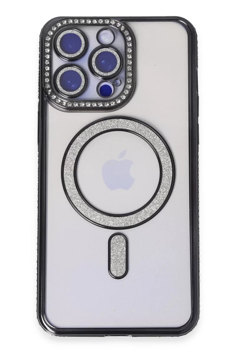 Newface Apple iPhone 14 Pro Kılıf Joke Simli Magneticsafe Kılıf - Siyah