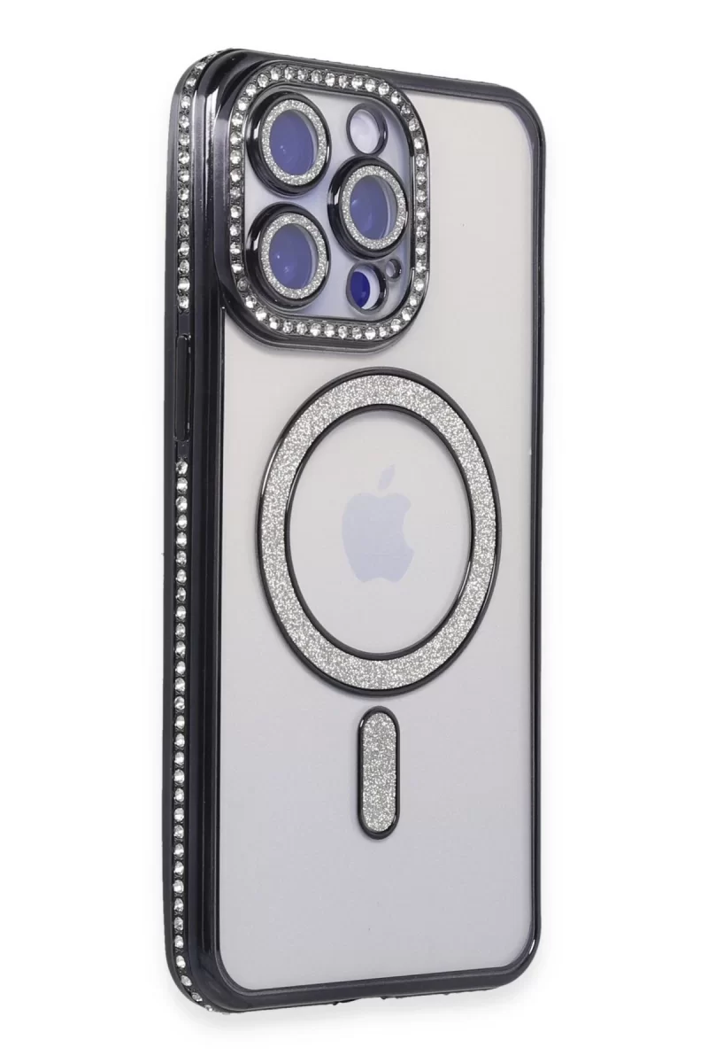 Newface Apple iPhone 14 Pro Kılıf Joke Simli Magneticsafe Kılıf - Siyah