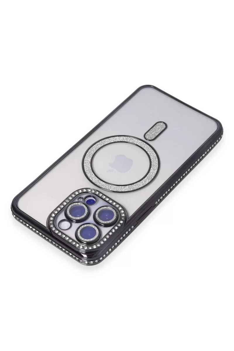 Newface Apple iPhone 14 Pro Kılıf Joke Simli Magneticsafe Kılıf - Siyah
