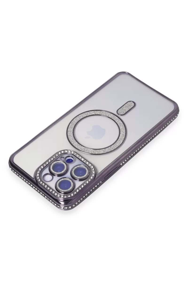 Newface Apple iPhone 14 Pro Kılıf Joke Simli Magneticsafe Kılıf - Derin Mor