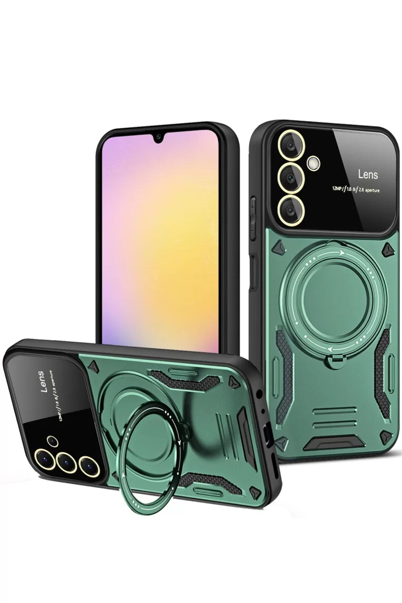 Newface Samsung Galaxy A55 5G Kılıf Joy Lens Standlı Kapak - Koyu Yeşil