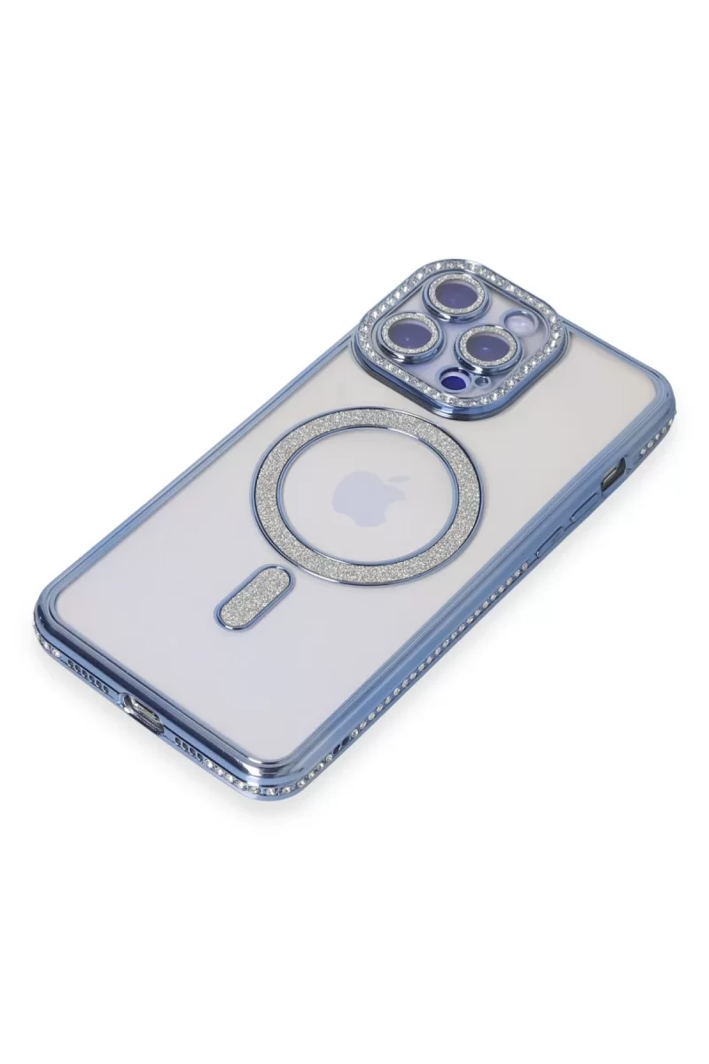 Newface Apple iPhone 14 Pro Kılıf Joke Simli Magneticsafe Kılıf - Mavi