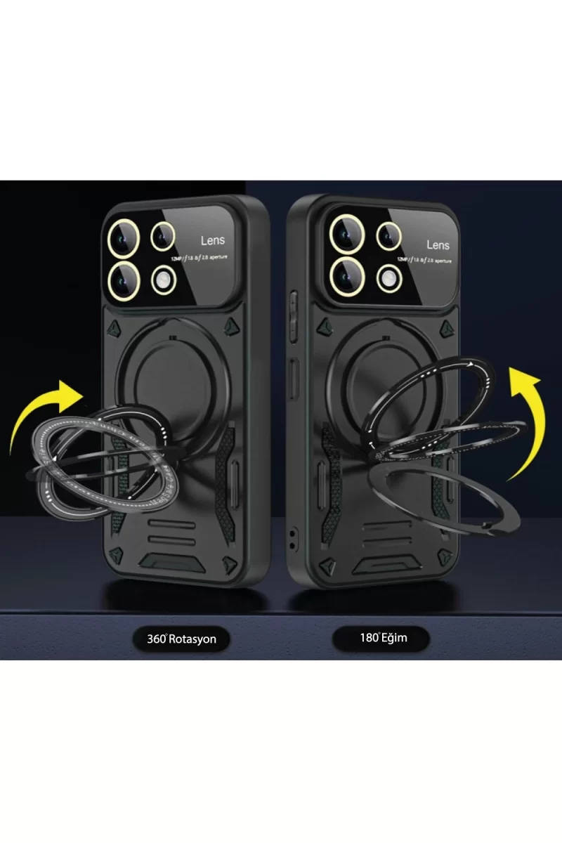 Newface Xiaomi Redmi Note 13 4G Kılıf Joy Lens Standlı Kapak - Koyu Yeşil