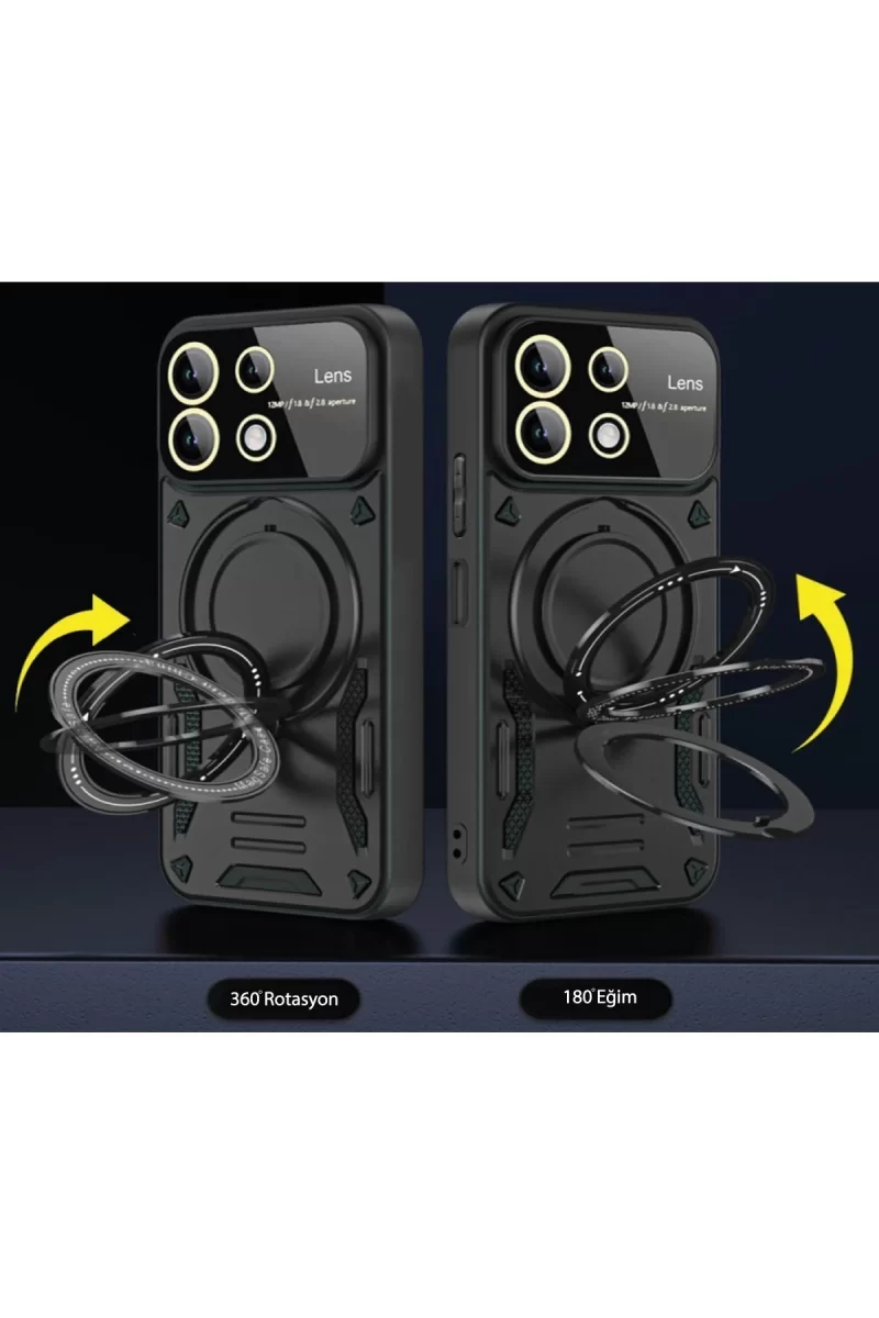Newface Realme C55 Kılıf Joy Lens Standlı Kapak - Koyu Yeşil