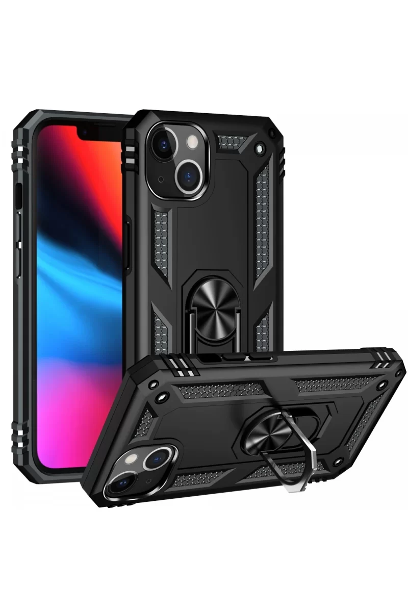 Newface Apple iPhone 14 Kılıf Sofya Yüzüklü Silikon Kapak - Siyah