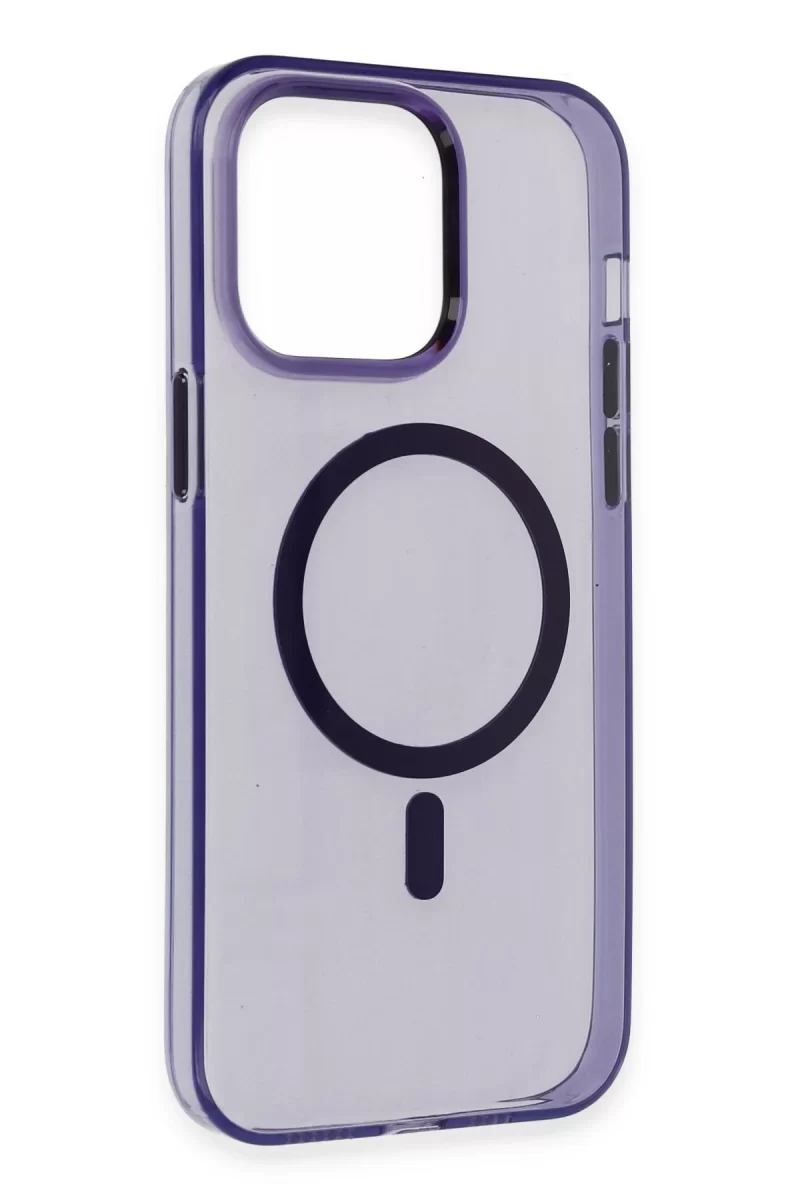 Newface Apple iPhone 14 Pro Kılıf Tron Şeffaf Magsafe Kapak - Derin Mor