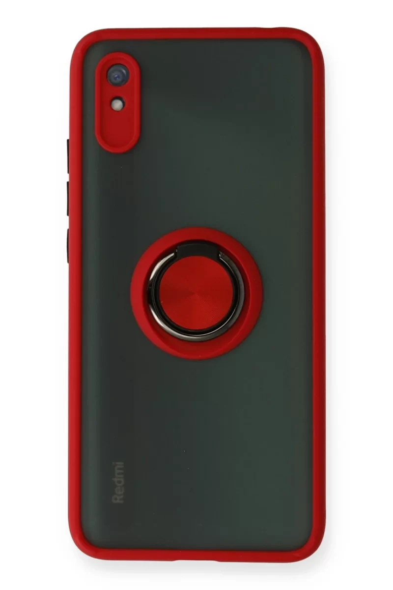 Newface Xiaomi Redmi 9A Kılıf Montreal Yüzüklü Silikon Kapak - Kırmızı