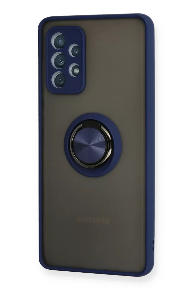 Newface Samsung Galaxy A72 Kılıf Montreal Yüzüklü Silikon Kapak - Lacivert