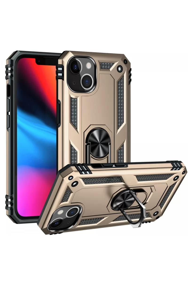 Newface Apple iPhone 14 Kılıf Sofya Yüzüklü Silikon Kapak - Gold