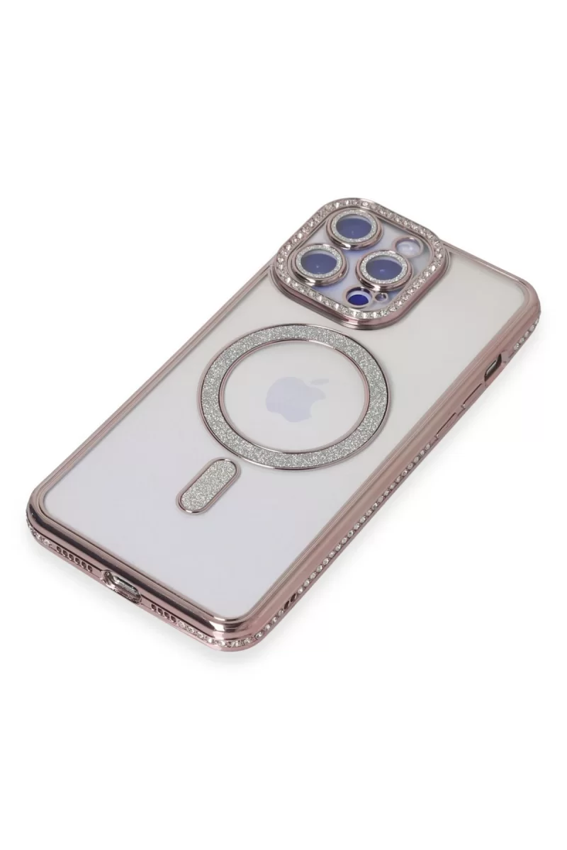 Newface Apple iPhone 14 Pro Max Kılıf Joke Simli Magneticsafe Kılıf - Pembe