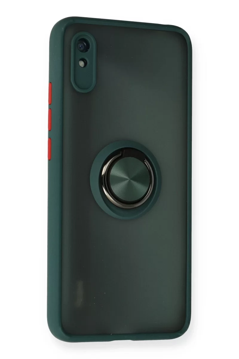Newface Xiaomi Redmi 9A Kılıf Montreal Yüzüklü Silikon Kapak - Yeşil