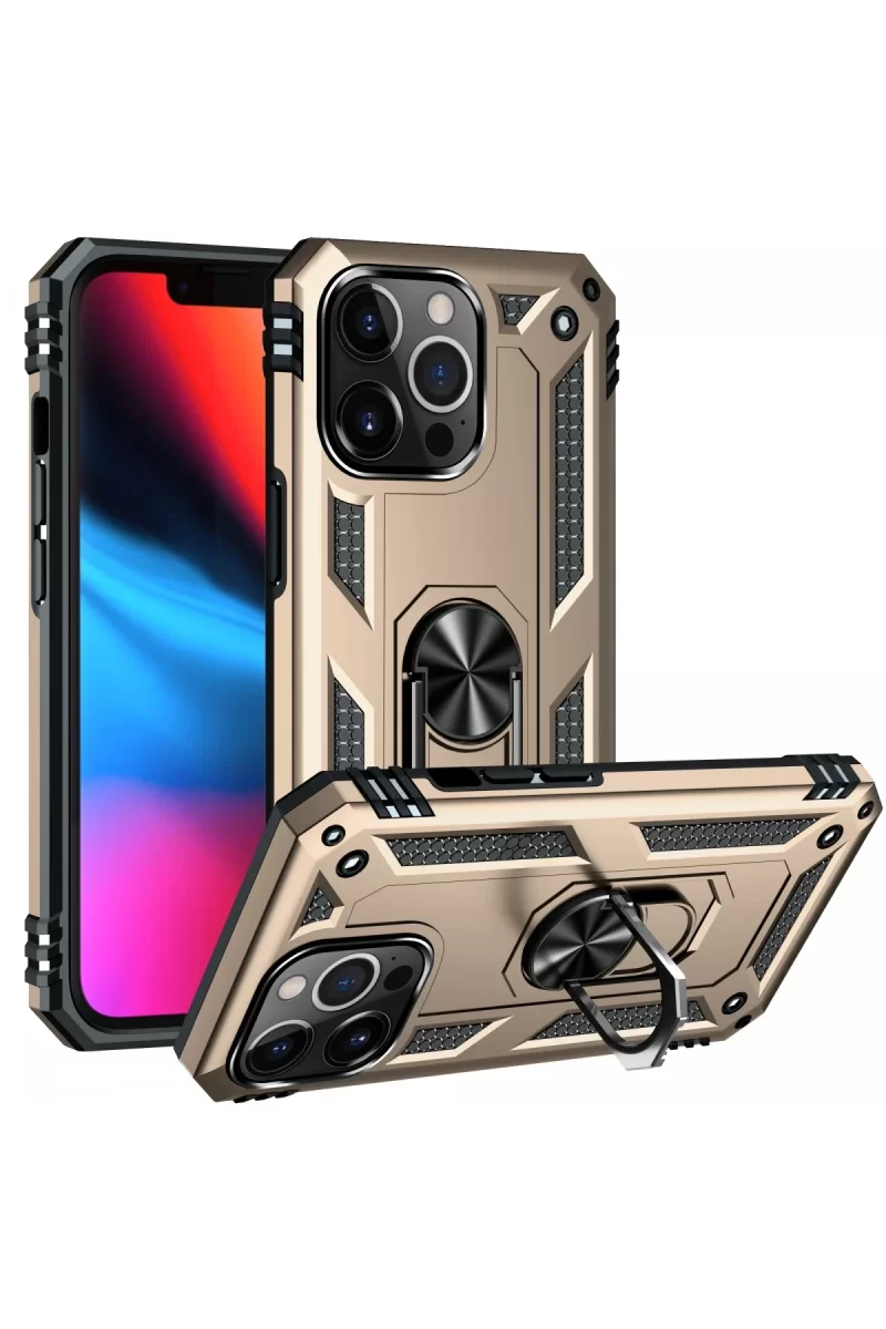 Newface Apple iPhone 14 Pro Kılıf Sofya Yüzüklü Silikon Kapak - Gold