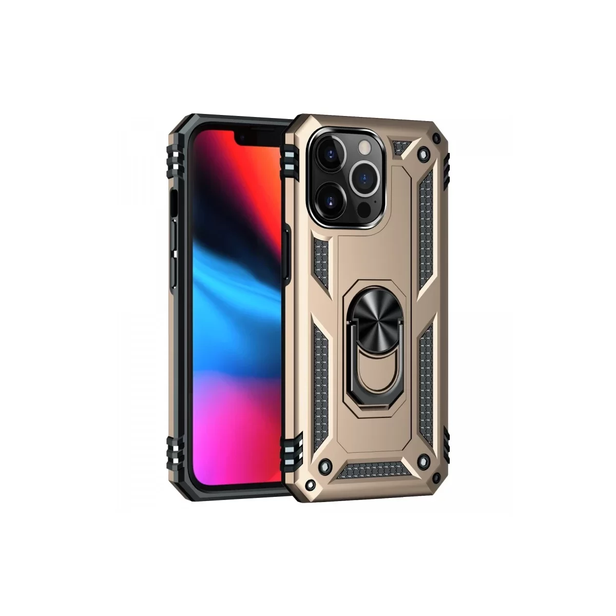 Newface Apple iPhone 14 Pro Kılıf Sofya Yüzüklü Silikon Kapak - Gold