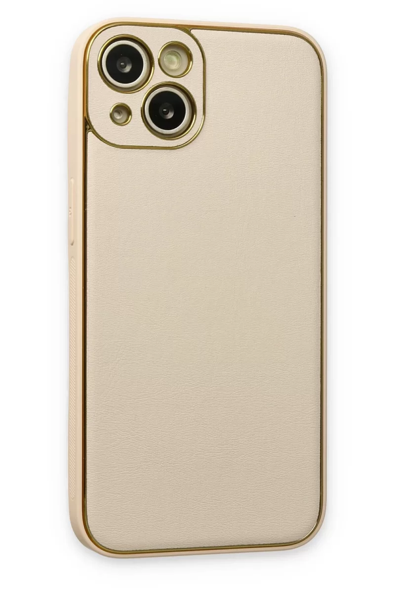Newface Apple iPhone 14 Plus Kılıf Coco Deri Silikon Kapak - Gold