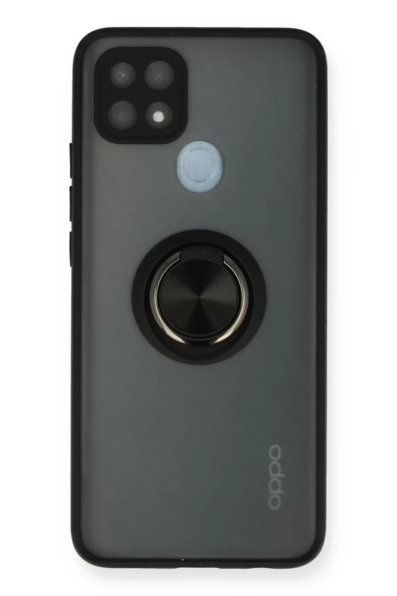 Newface Oppo A15 Kılıf Montreal Yüzüklü Silikon Kapak - Siyah
