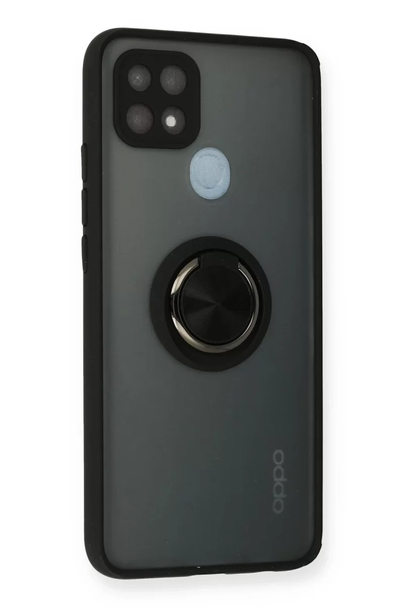 Newface Oppo A15 Kılıf Montreal Yüzüklü Silikon Kapak - Siyah