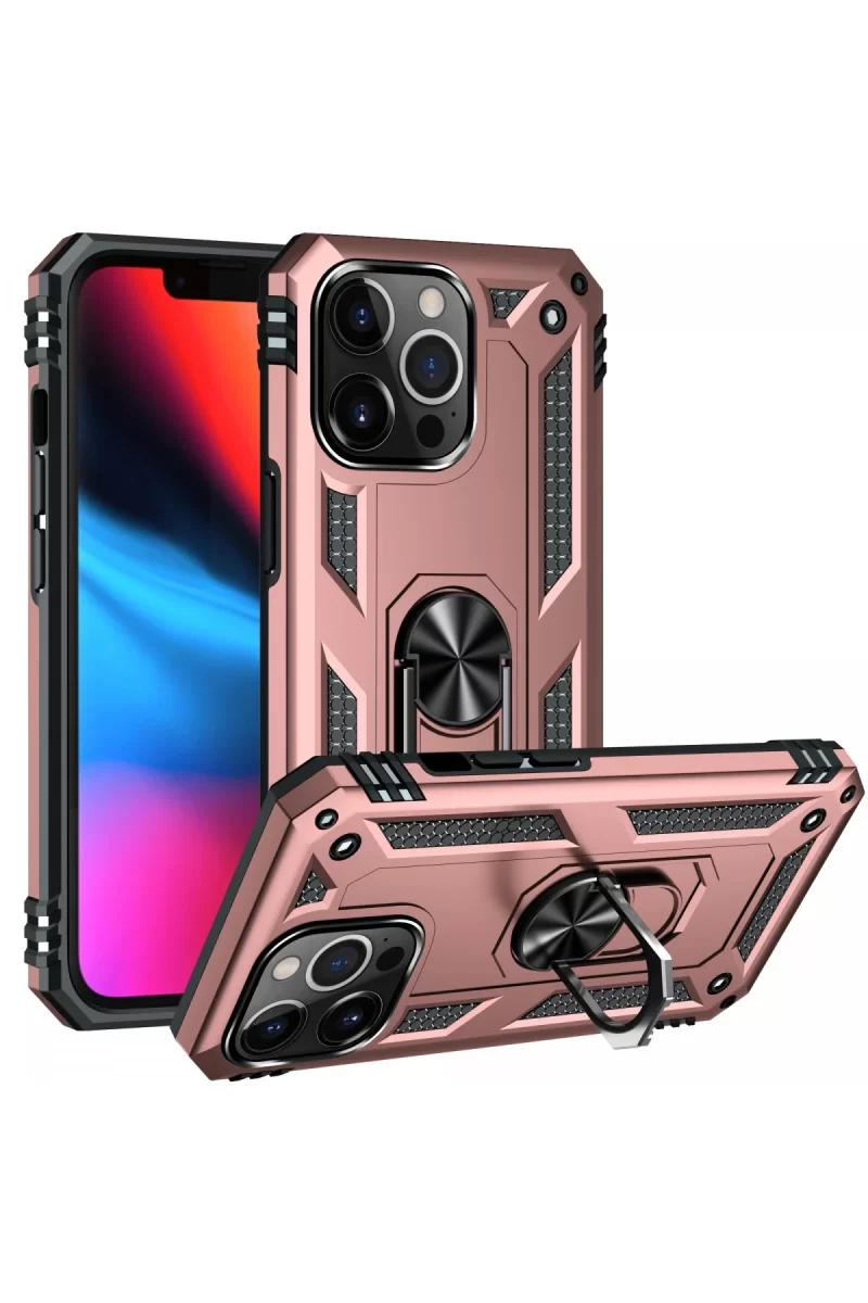 Newface Apple iPhone 14 Pro Kılıf Sofya Yüzüklü Silikon Kapak - Rose