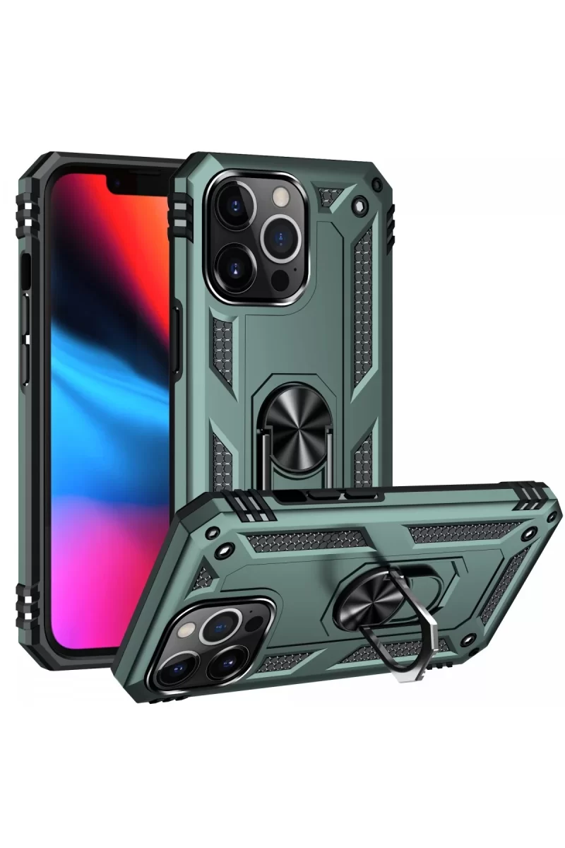 Newface Apple iPhone 14 Pro Kılıf Sofya Yüzüklü Silikon Kapak - Yeşil