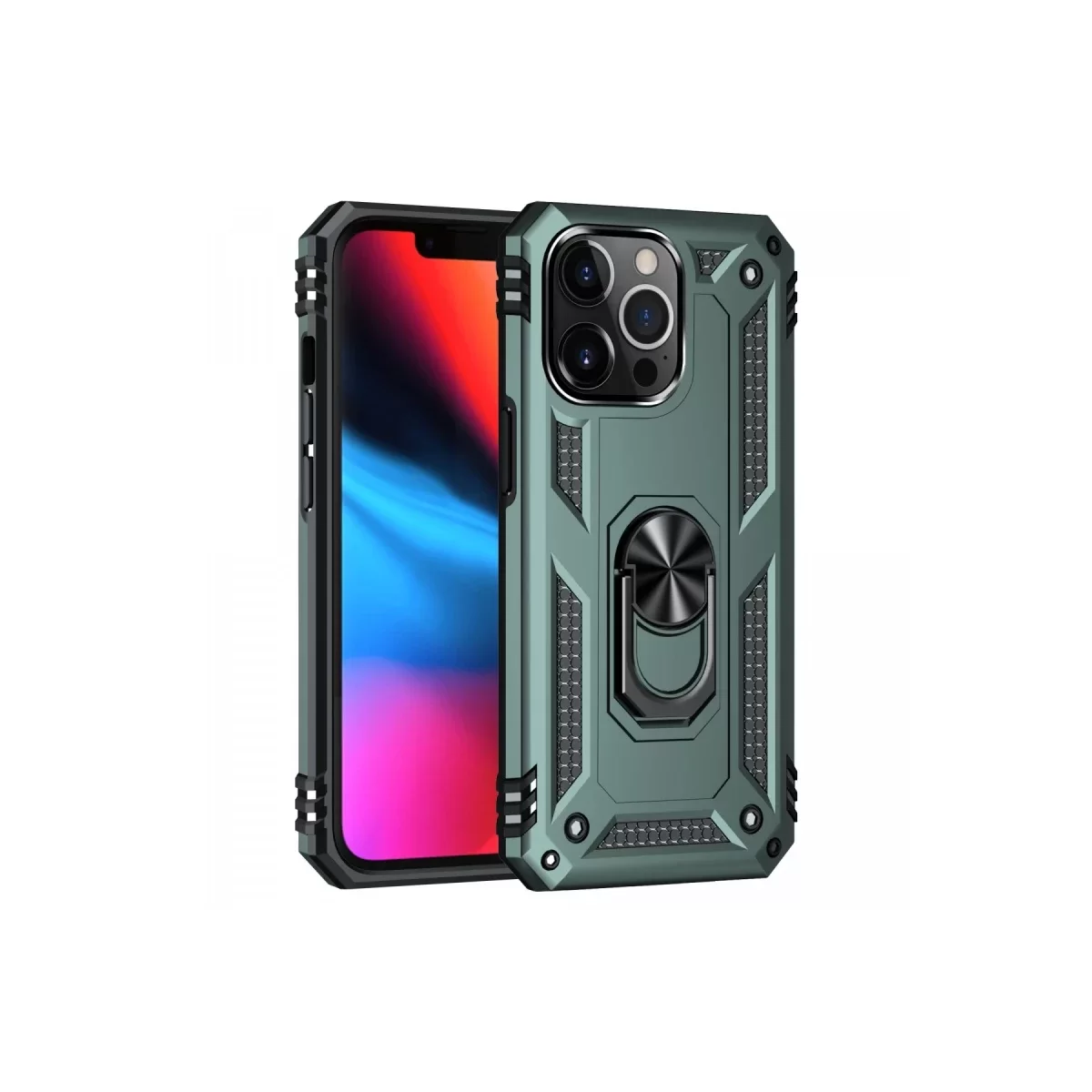 Newface Apple iPhone 14 Pro Kılıf Sofya Yüzüklü Silikon Kapak - Yeşil
