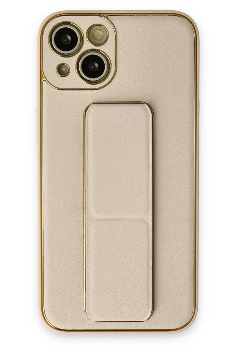 Newface Apple iPhone 14 Plus Kılıf Coco Deri Standlı Kapak - Gold