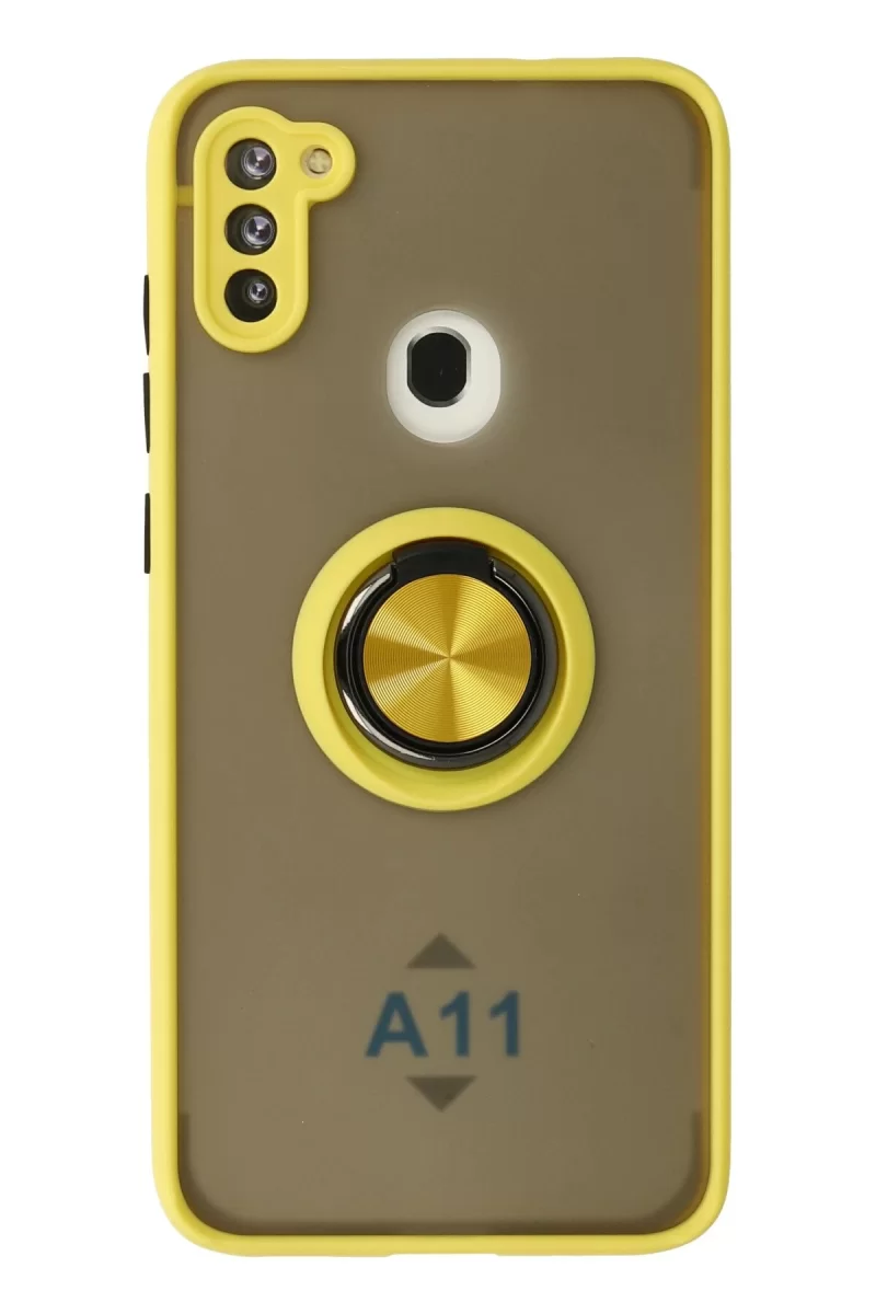 Newface Samsung Galaxy A11 Kılıf Montreal Yüzüklü Silikon Kapak - Sarı