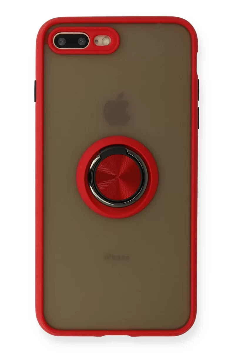 Newface Apple iPhone 7 Plus Kılıf Montreal Yüzüklü Silikon Kapak - Kırmızı