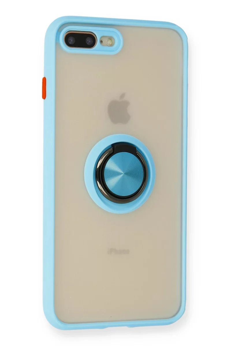 Newface Apple iPhone 7 Plus Kılıf Montreal Yüzüklü Silikon Kapak - Buz Mavi