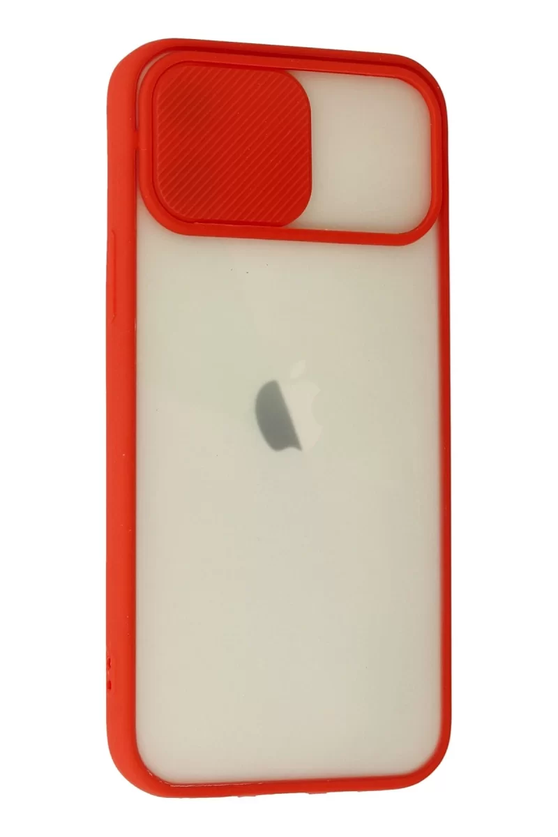 Newface Apple iPhone 12 Kılıf Palm Buzlu Kamera Sürgülü Silikon - Kırmızı