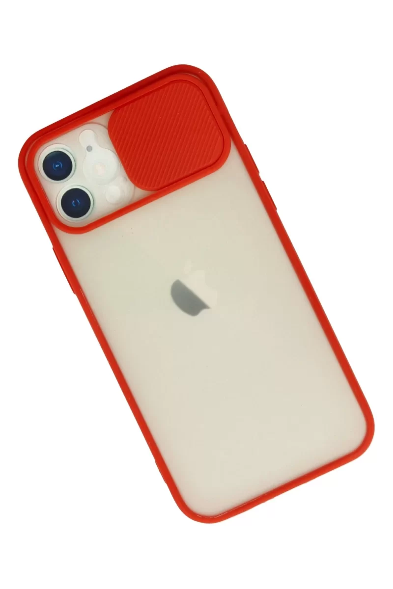 Newface Apple iPhone 12 Kılıf Palm Buzlu Kamera Sürgülü Silikon - Kırmızı