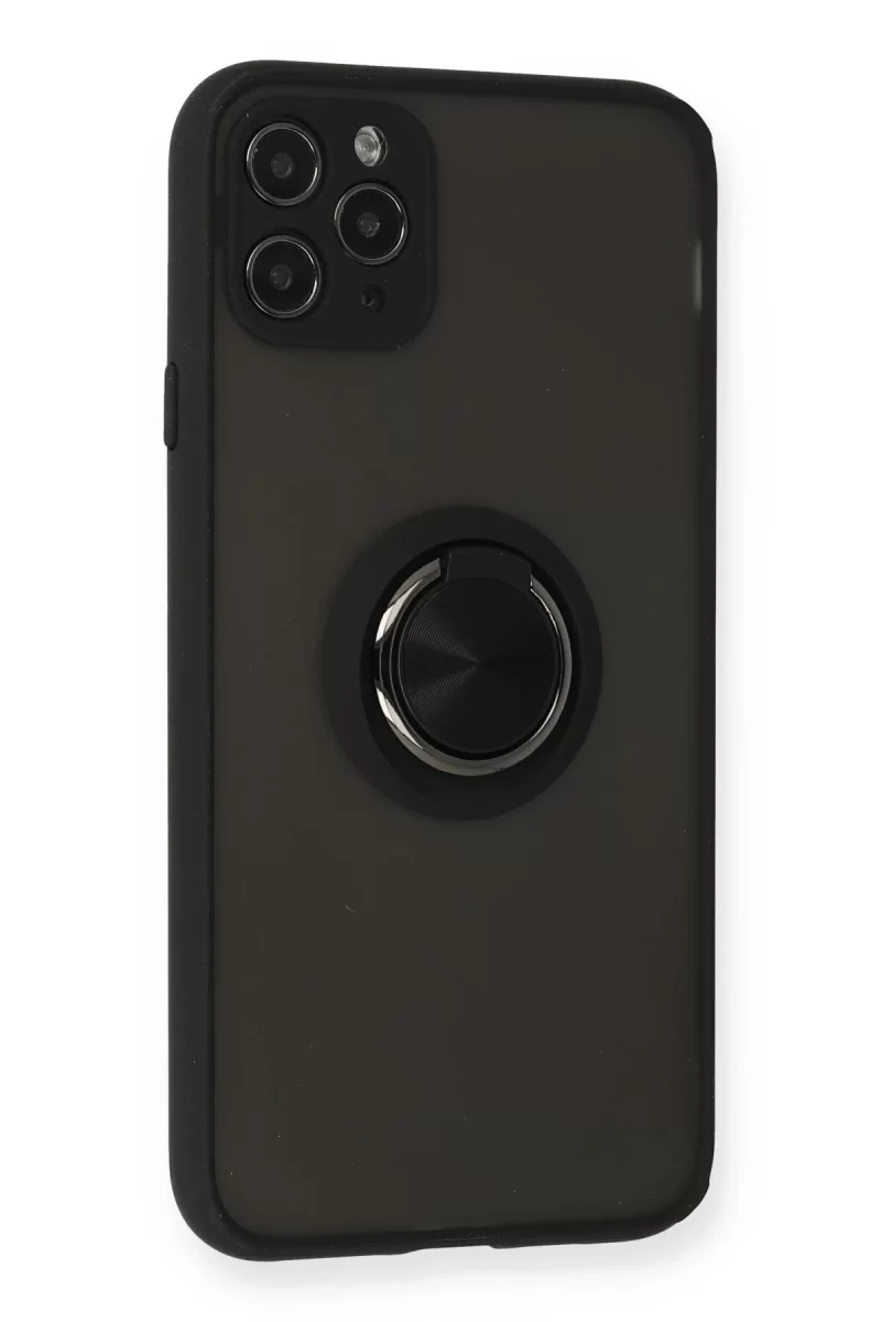 Newface Apple iPhone 11 Pro Kılıf Montreal Yüzüklü Silikon Kapak - Siyah